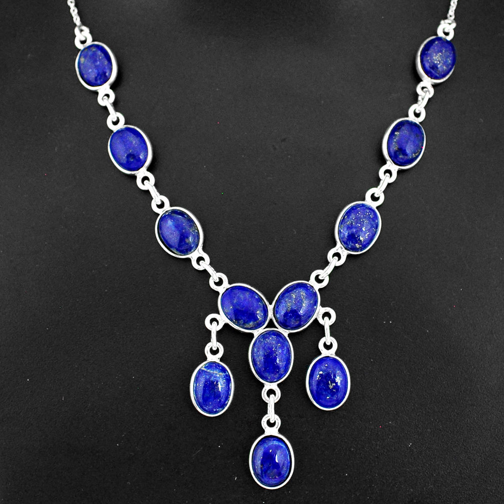 30.39cts natural blue lapis lazuli 925 sterling silver necklace jewelry r94109