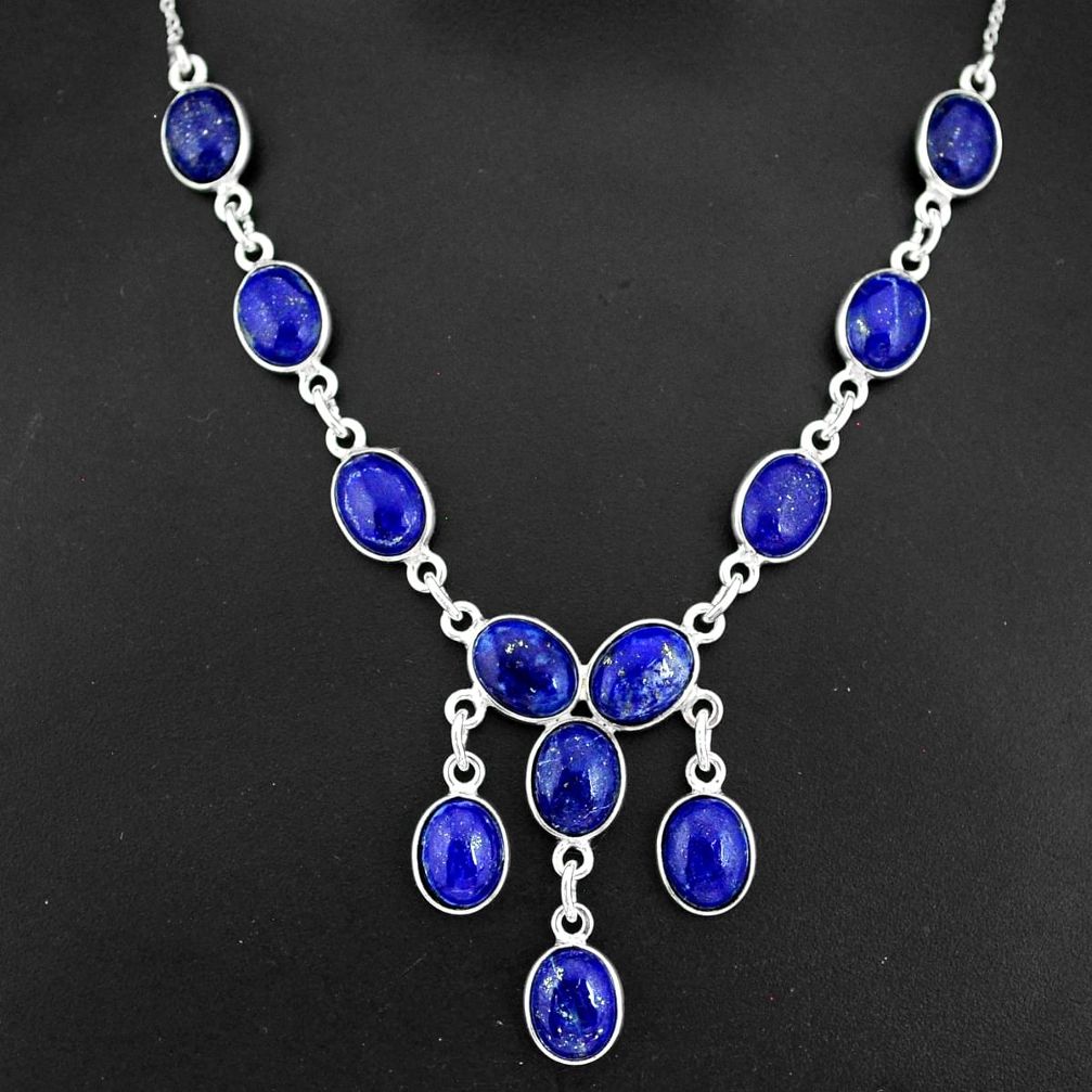 31.00cts natural blue lapis lazuli 925 sterling silver necklace jewelry r94111