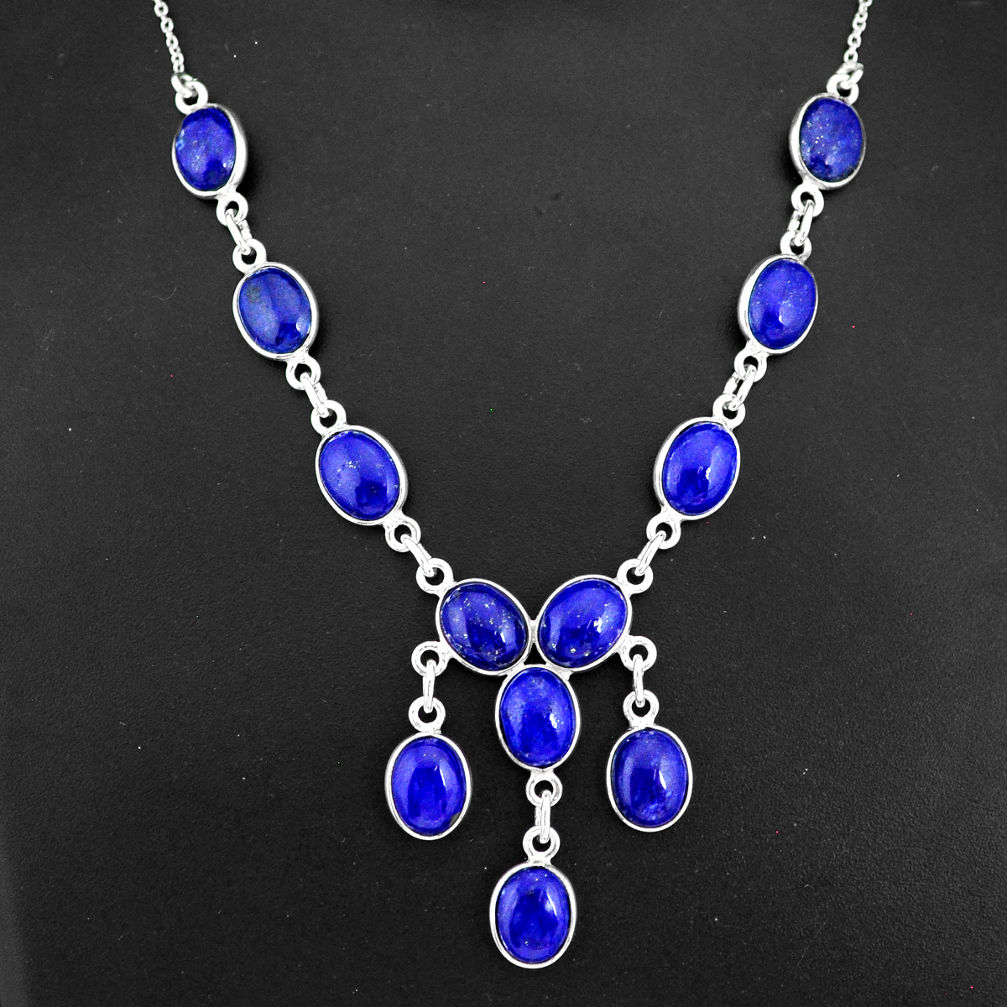 29.34cts natural blue lapis lazuli 925 sterling silver necklace jewelry r94112