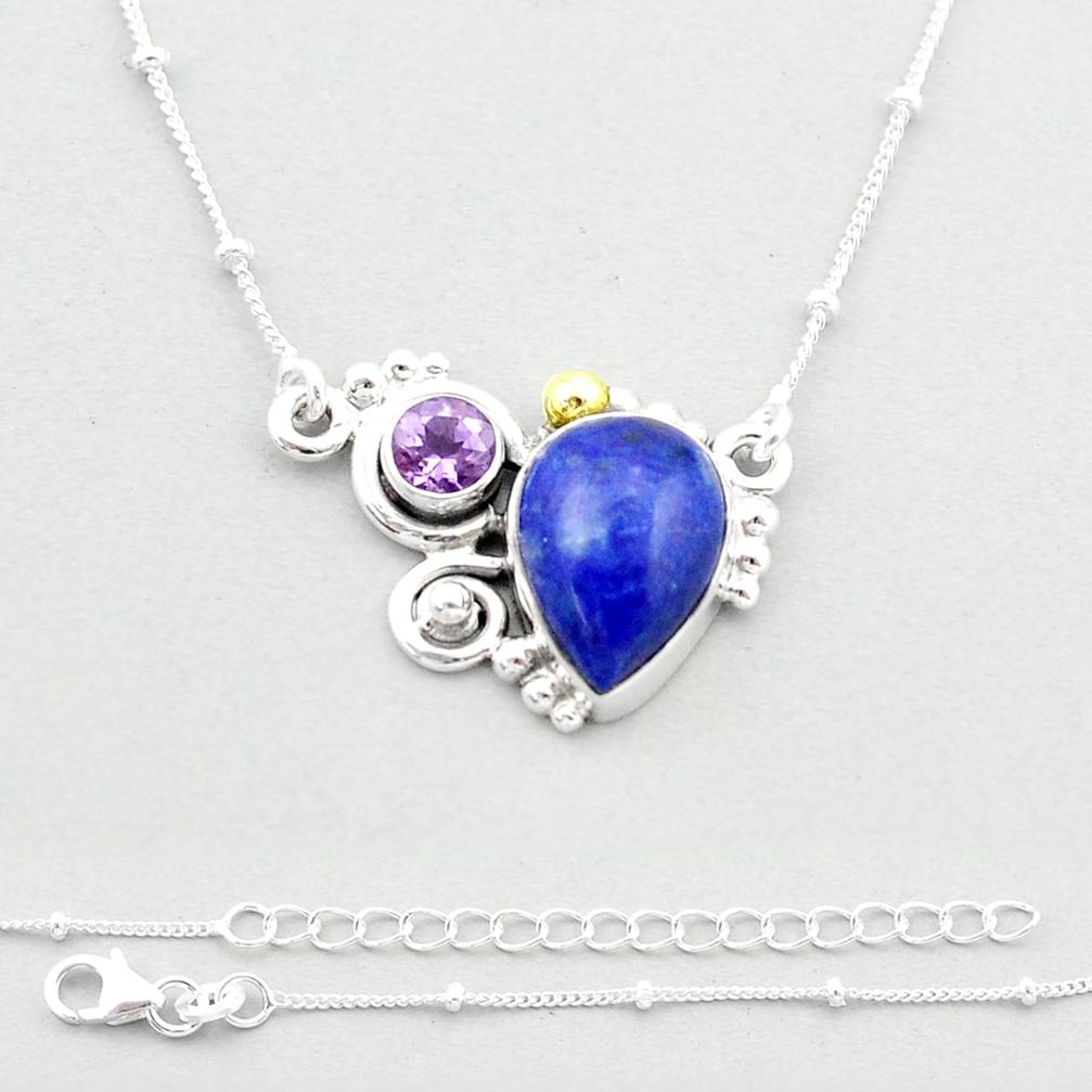 7.73cts natural blue lapis lazuli amethyst 925 silver gold necklace u40213