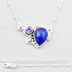 7.73cts natural blue lapis lazuli amethyst 925 silver gold necklace u40213
