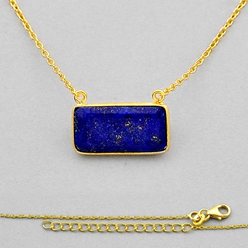 6.55cts natural blue lapis lazuli baguette sterling silver gold necklace y89562