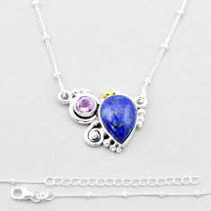 7.25cts natural blue lapis lazuli purple amethyst silver gold necklace u40176