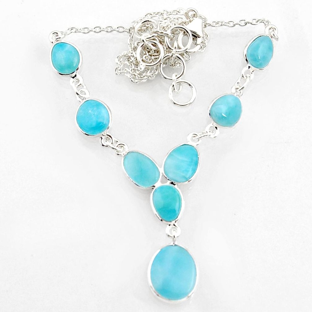 23.06cts natural blue larimar 925 sterling silver necklace jewelry d44534