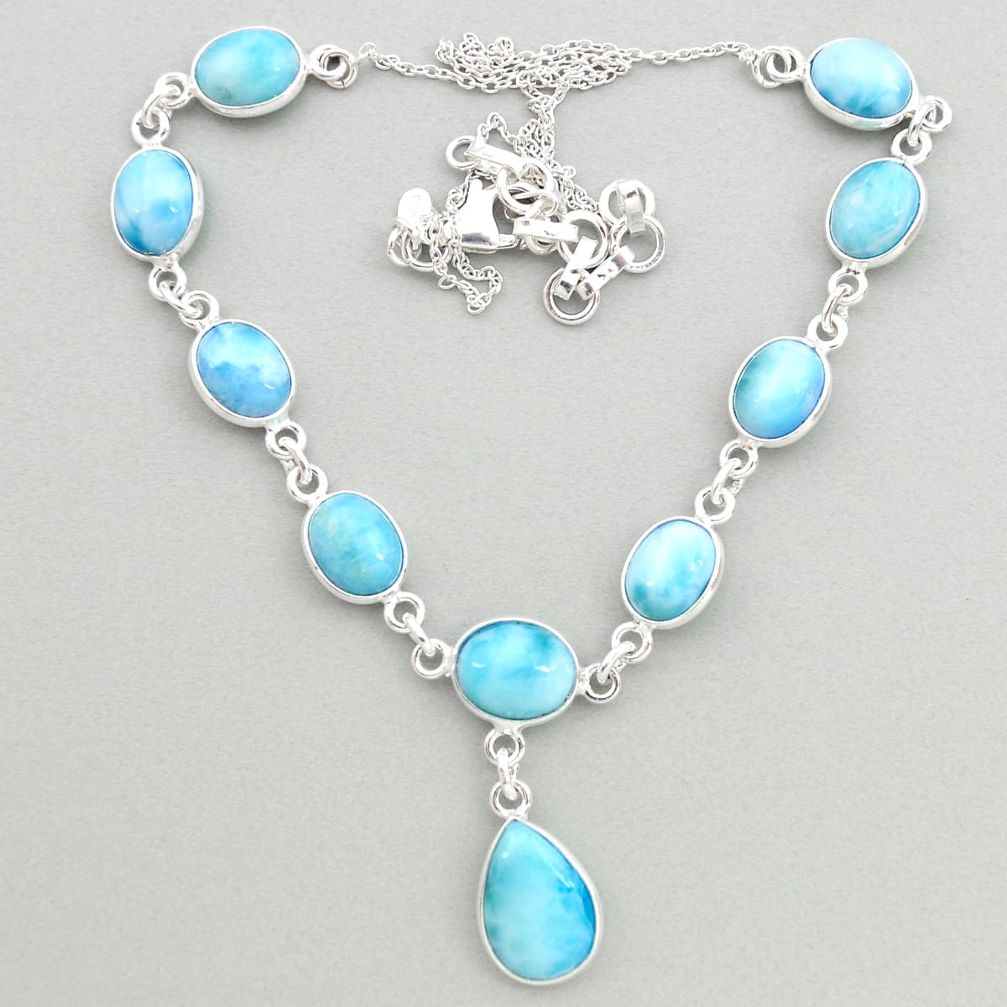 30.40cts natural blue larimar 925 sterling silver necklace jewelry t19485