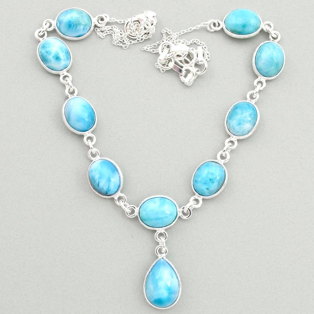 36.94cts natural blue larimar 925 sterling silver necklace jewelry t19490