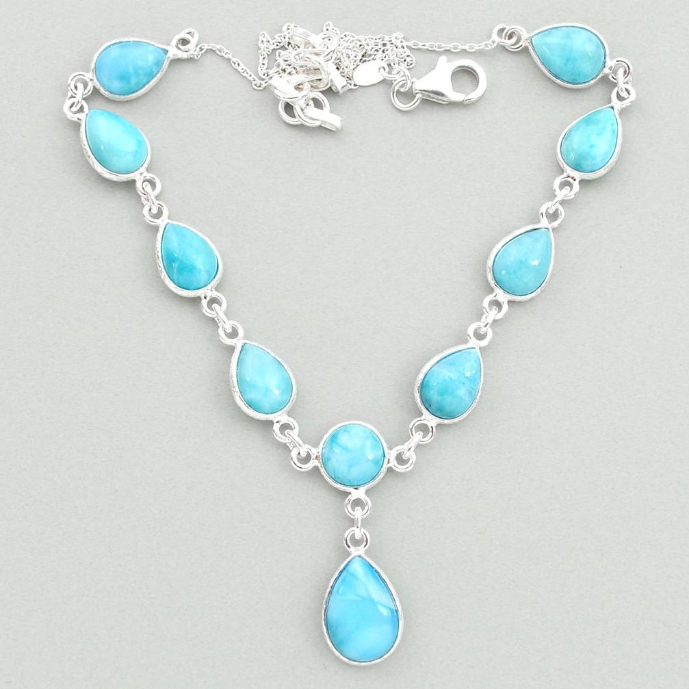 32.10cts natural blue larimar 925 sterling silver necklace jewelry t19492