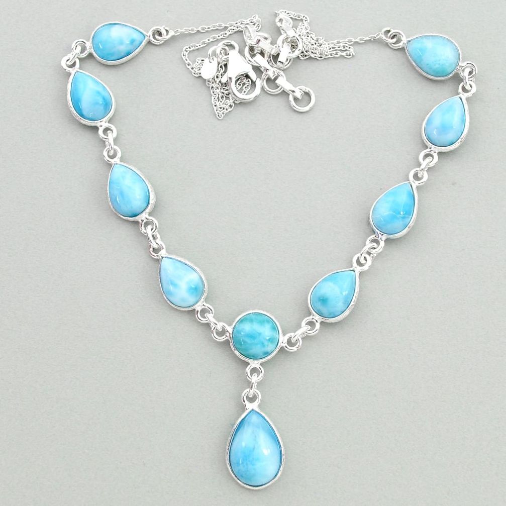 32.51cts natural blue larimar 925 sterling silver necklace jewelry t19496