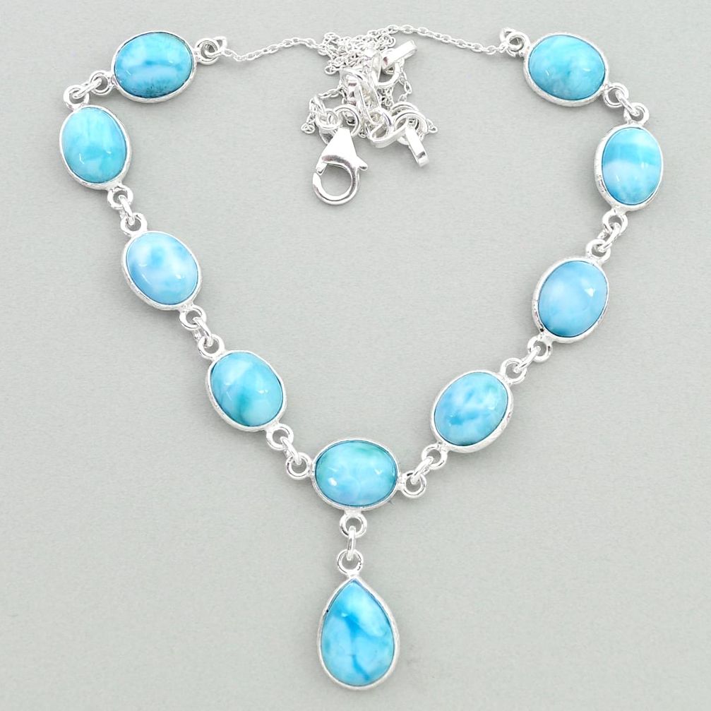 36.77cts natural blue larimar 925 sterling silver necklace jewelry t19499