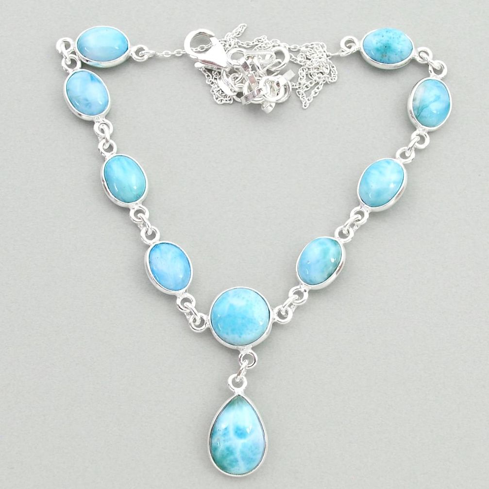 28.76cts natural blue larimar 925 sterling silver necklace jewelry t19821