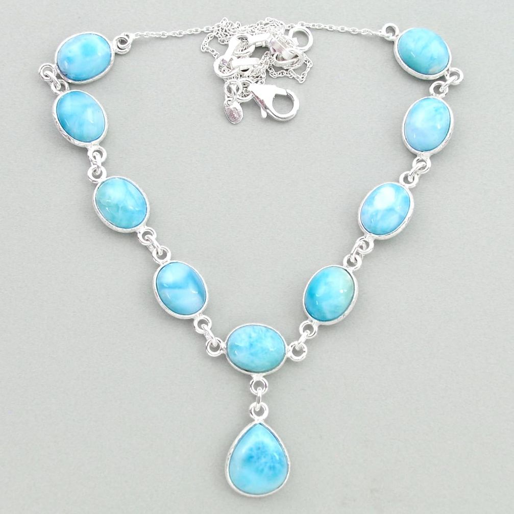 37.42cts natural blue larimar 925 sterling silver necklace jewelry t19823