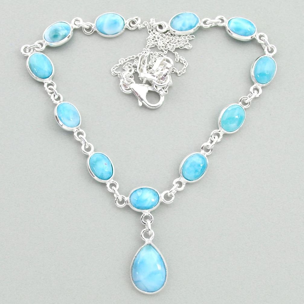 22.07cts natural blue larimar 925 sterling silver necklace jewelry t19825