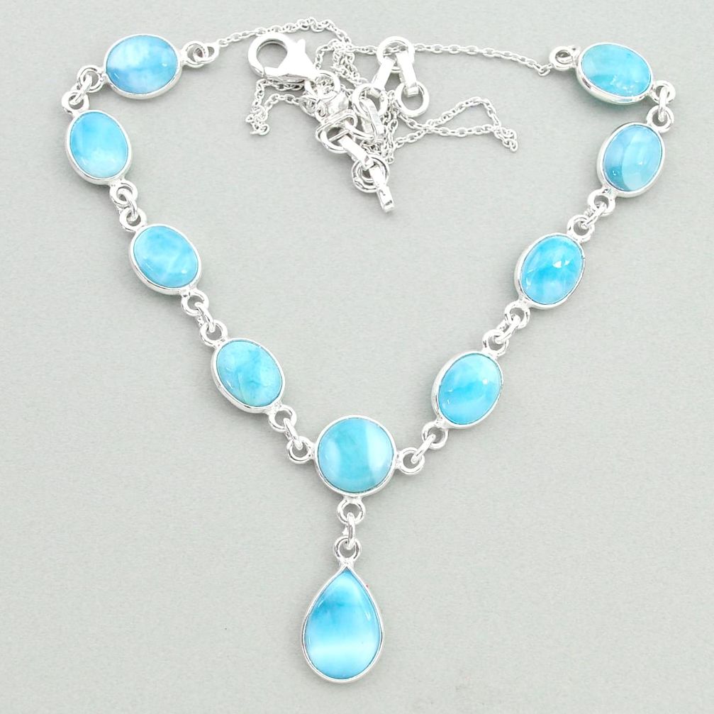 23.36cts natural blue larimar 925 sterling silver necklace jewelry t19829