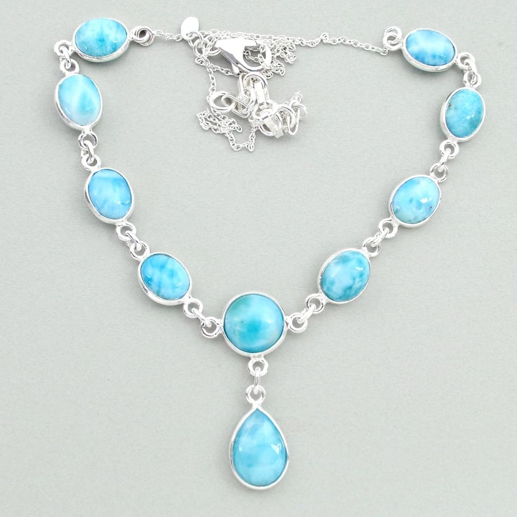 26.47cts natural blue larimar 925 sterling silver necklace jewelry t19830