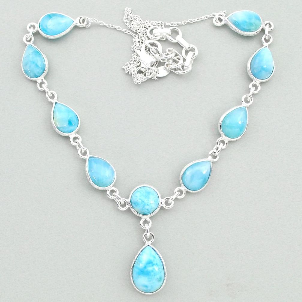 29.85cts natural blue larimar 925 sterling silver necklace jewelry t19833