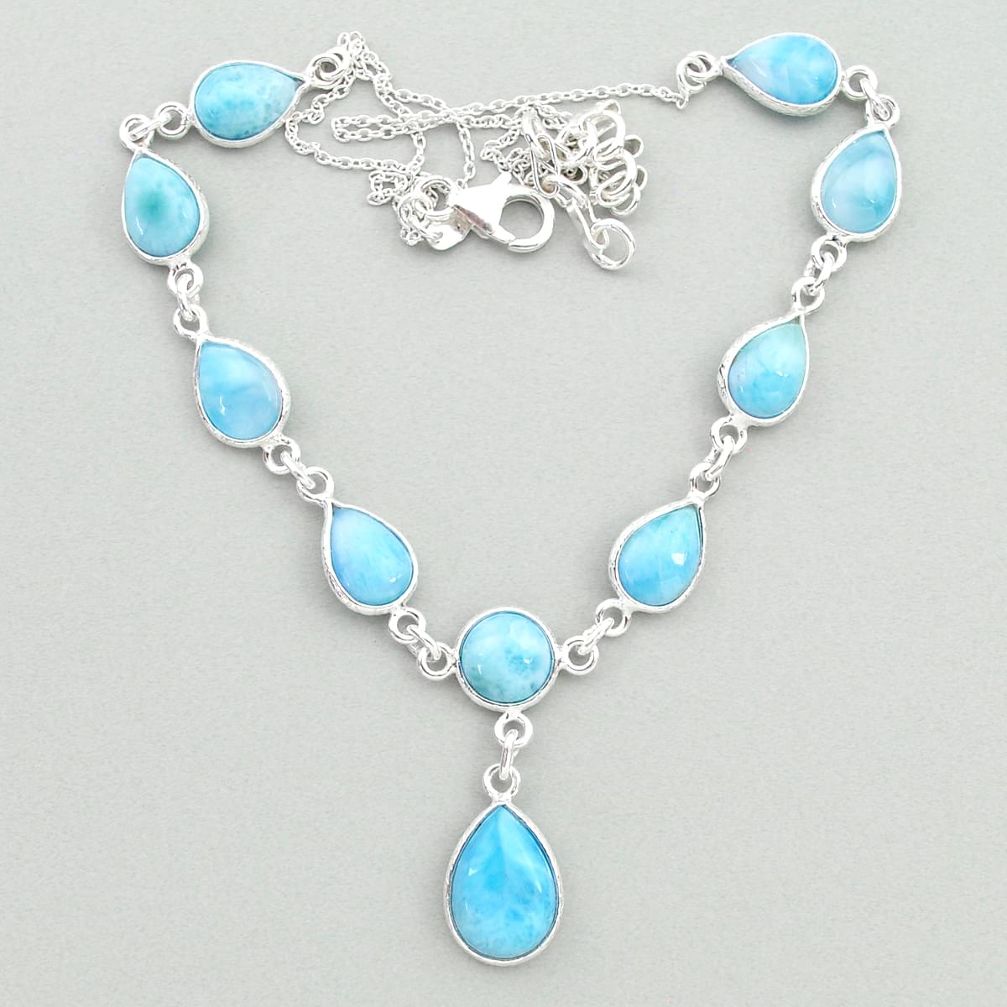 28.76cts natural blue larimar 925 sterling silver necklace jewelry t19835