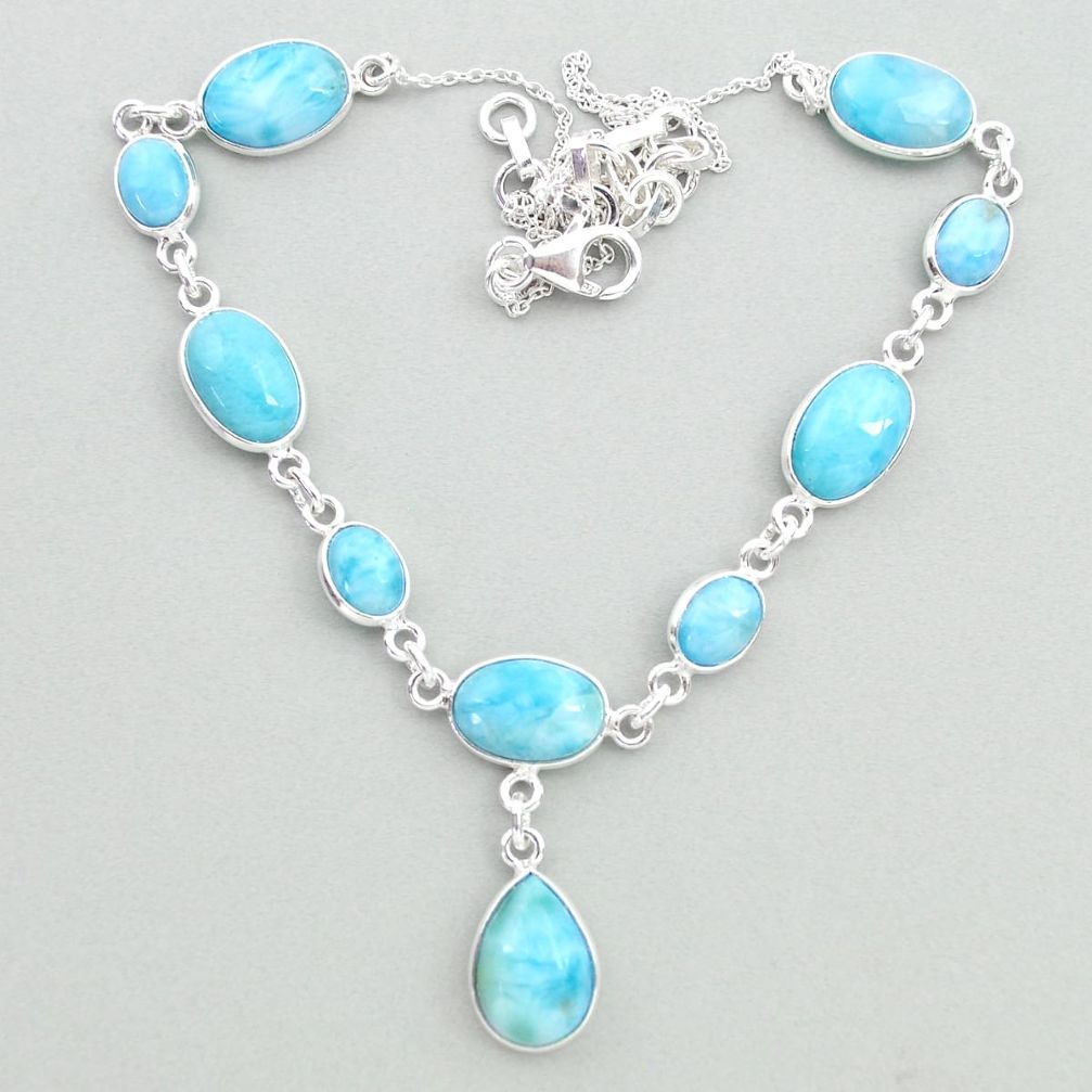 33.10cts natural blue larimar 925 sterling silver necklace jewelry t19838