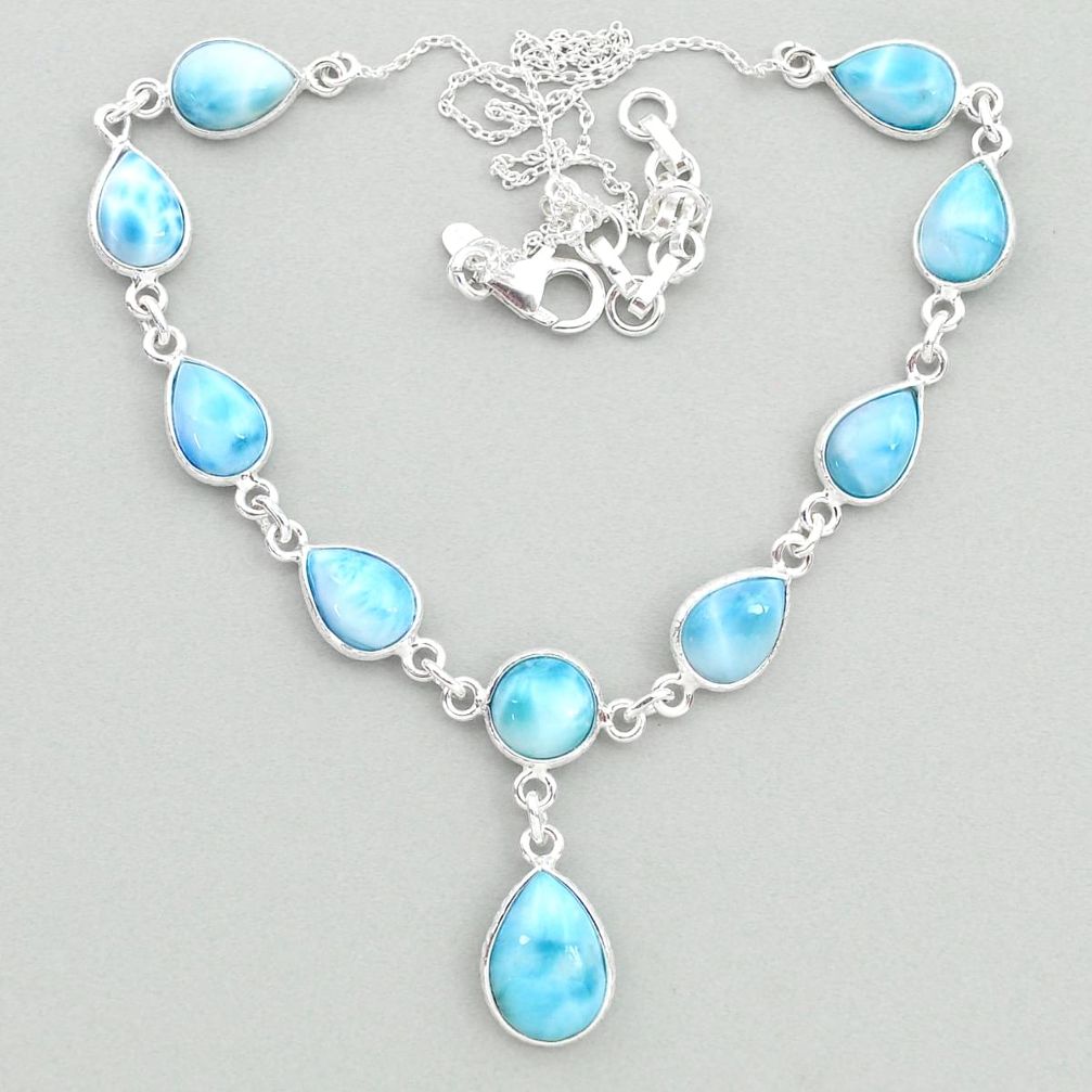 29.78cts natural blue larimar 925 sterling silver necklace jewelry t19840