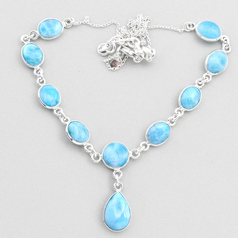 28.76cts natural blue larimar 925 sterling silver necklace jewelry t48691