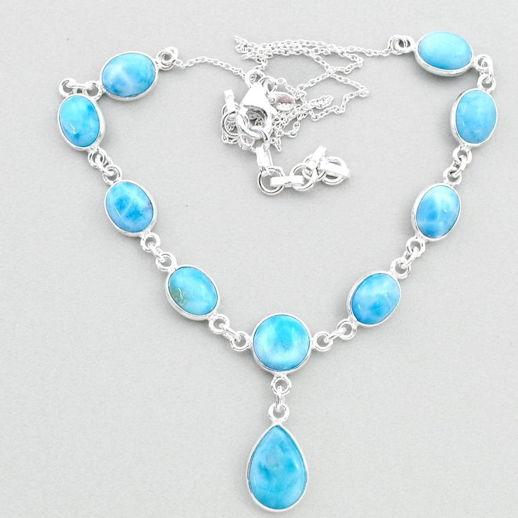 31.54cts natural blue larimar 925 sterling silver necklace jewelry t48694