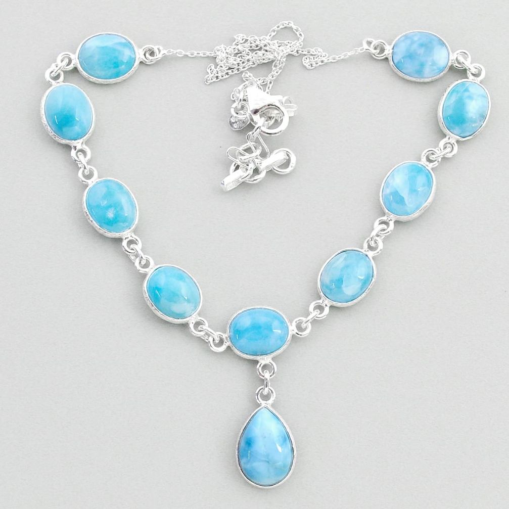 37.13cts natural blue larimar 925 sterling silver necklace jewelry t48696