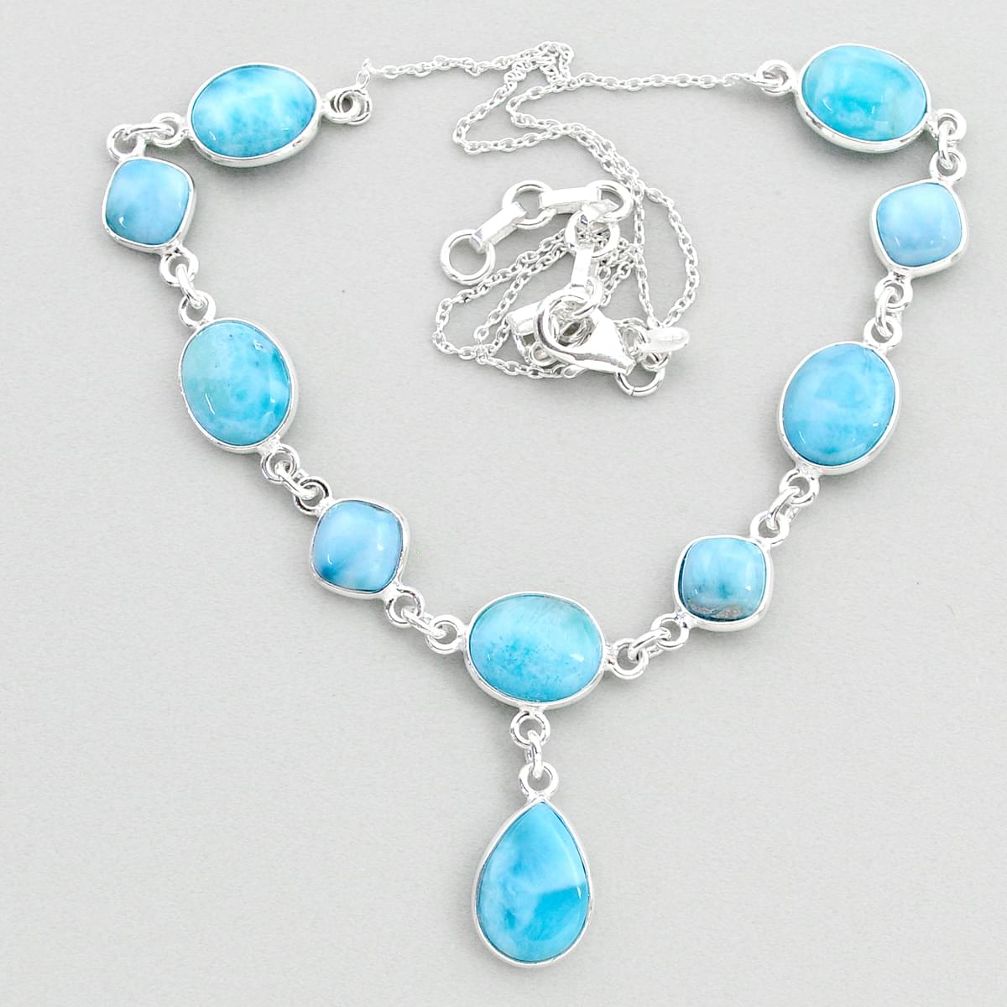 32.45cts natural blue larimar 925 sterling silver necklace jewelry t48697
