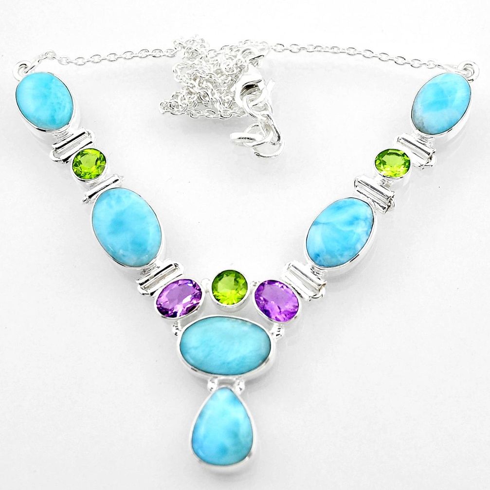 38.66cts natural blue larimar amethyst 925 sterling silver necklace r52243