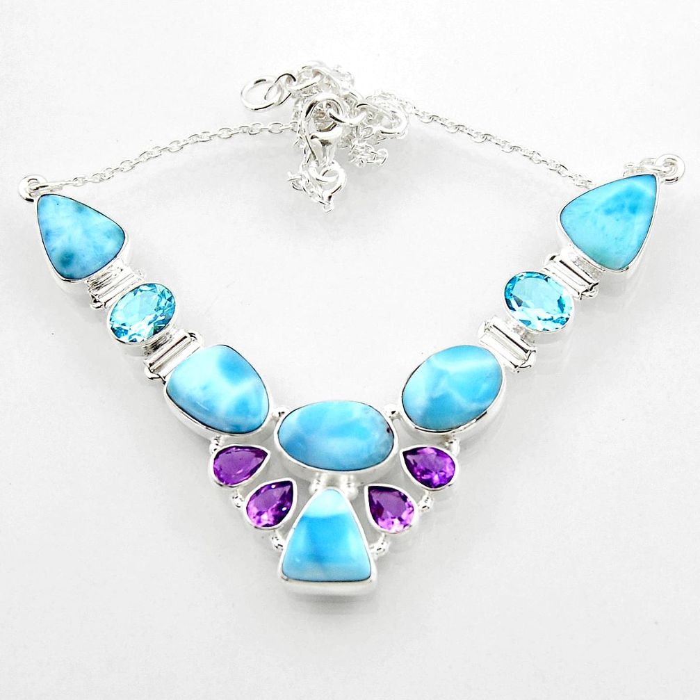 43.49cts natural blue larimar amethyst 925 sterling silver necklace r52261