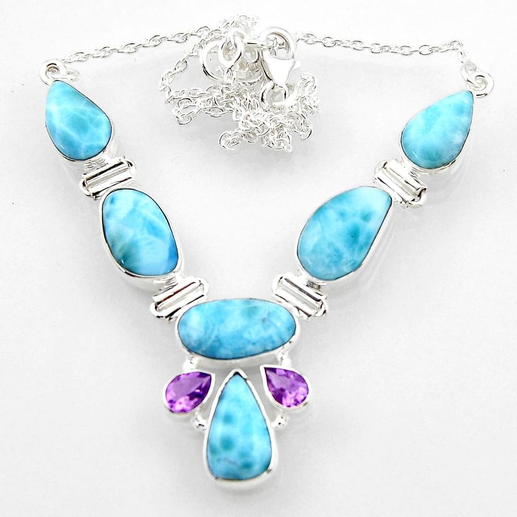 37.86cts natural blue larimar amethyst 925 sterling silver necklace r52266