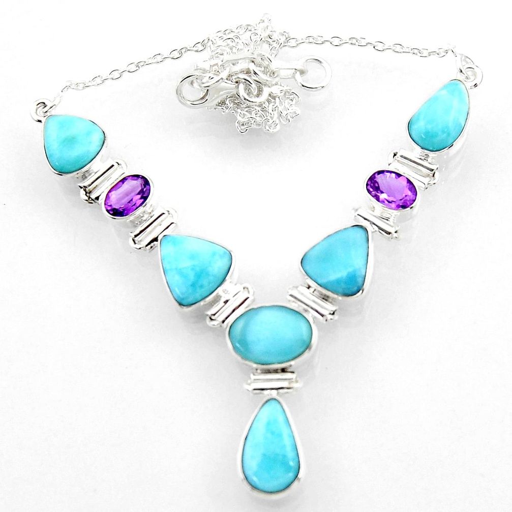 30.65cts natural blue larimar amethyst 925 sterling silver necklace r52281