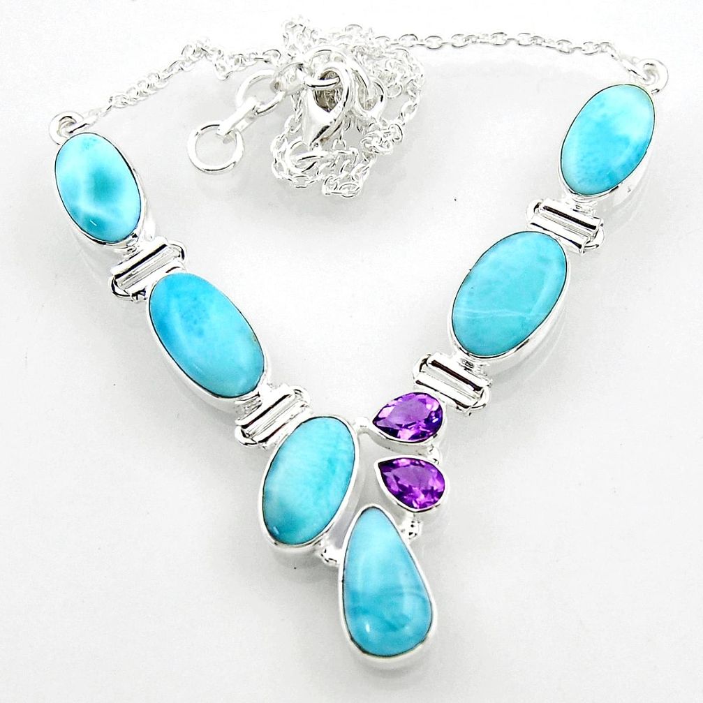 29.22cts natural blue larimar amethyst 925 sterling silver necklace r52283