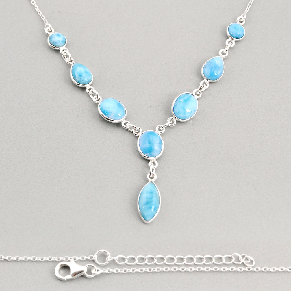 20.86cts natural blue larimar marquise sterling silver necklace jewelry y76580