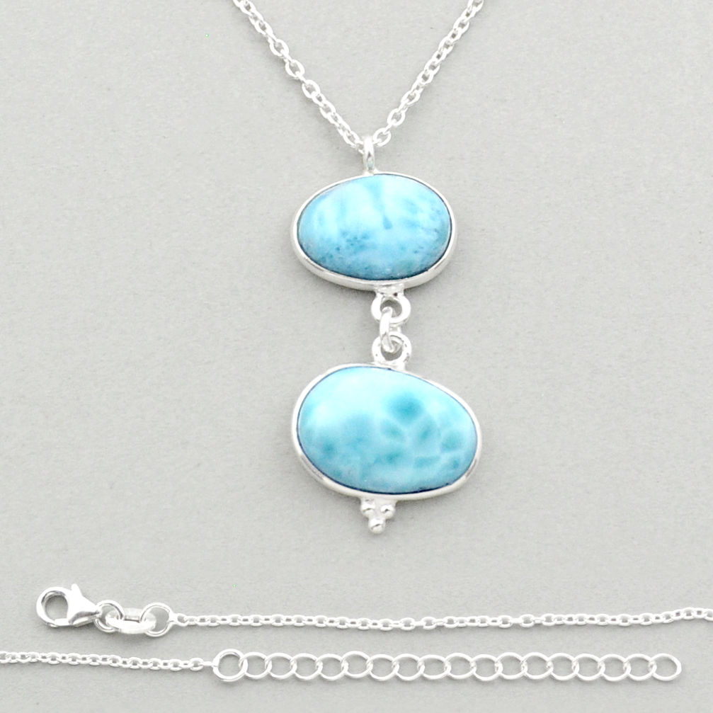 11.89cts sea life natural blue larimar oval 925 sterling silver necklace jewelry u15798