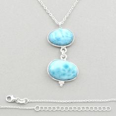 11.89cts sea life natural blue larimar oval 925 sterling silver necklace jewelry u15798