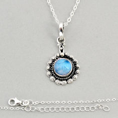 3.09cts natural blue larimar round 925 sterling silver necklace jewelry y72137