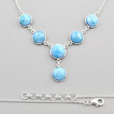 34.33cts natural blue larimar round 925 sterling silver necklace jewelry y94281