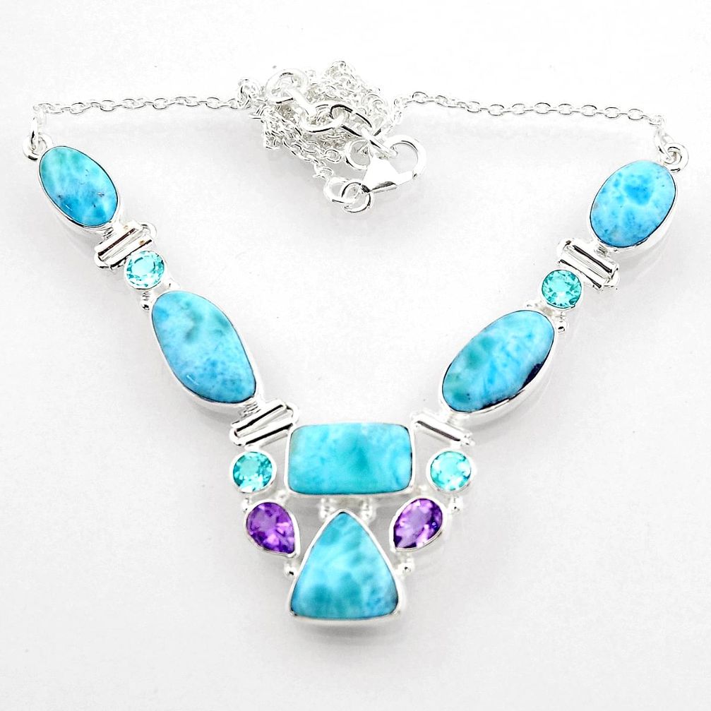 36.14cts natural blue larimar topaz 925 sterling silver necklace jewelry r52246