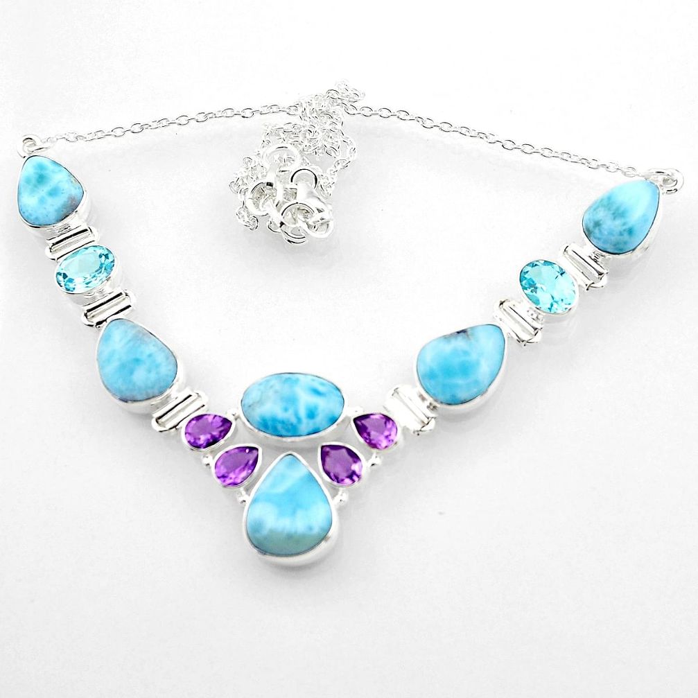41.87cts natural blue larimar topaz 925 sterling silver necklace jewelry r52248
