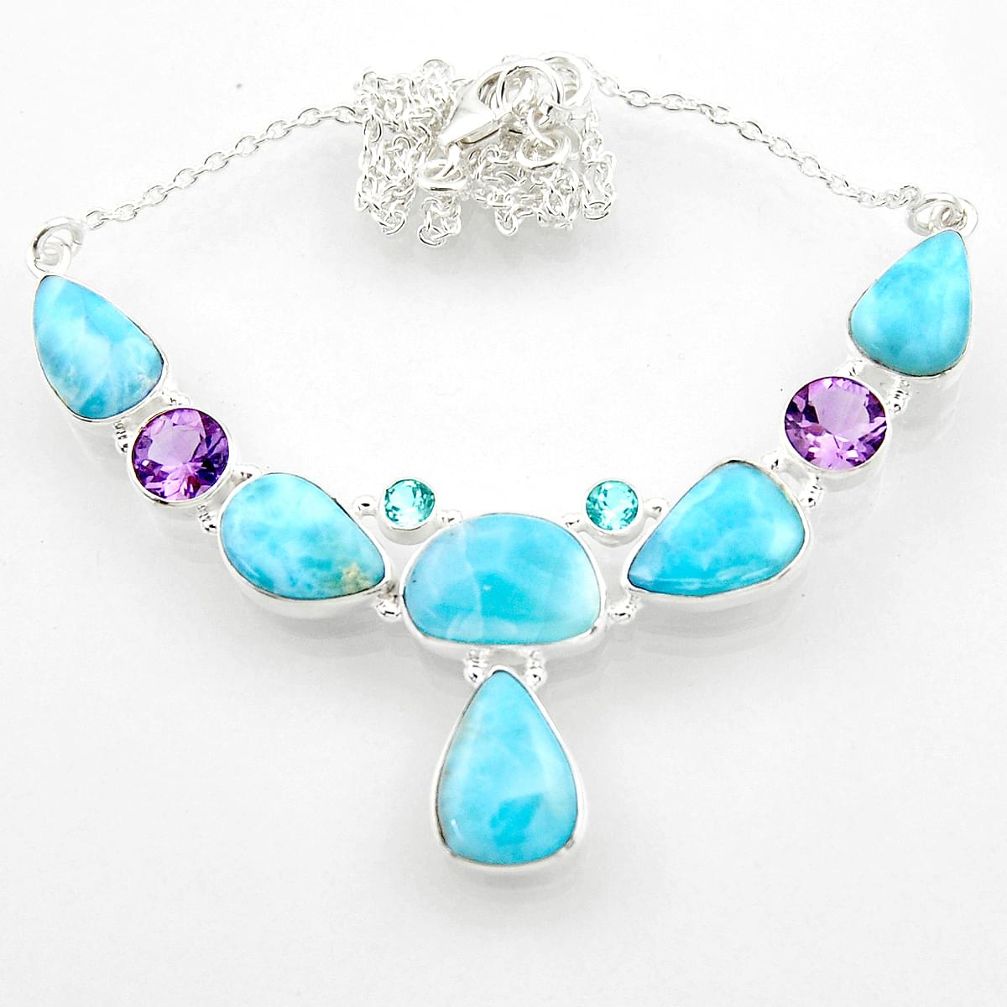 38.19cts natural blue larimar topaz 925 sterling silver necklace jewelry r52249