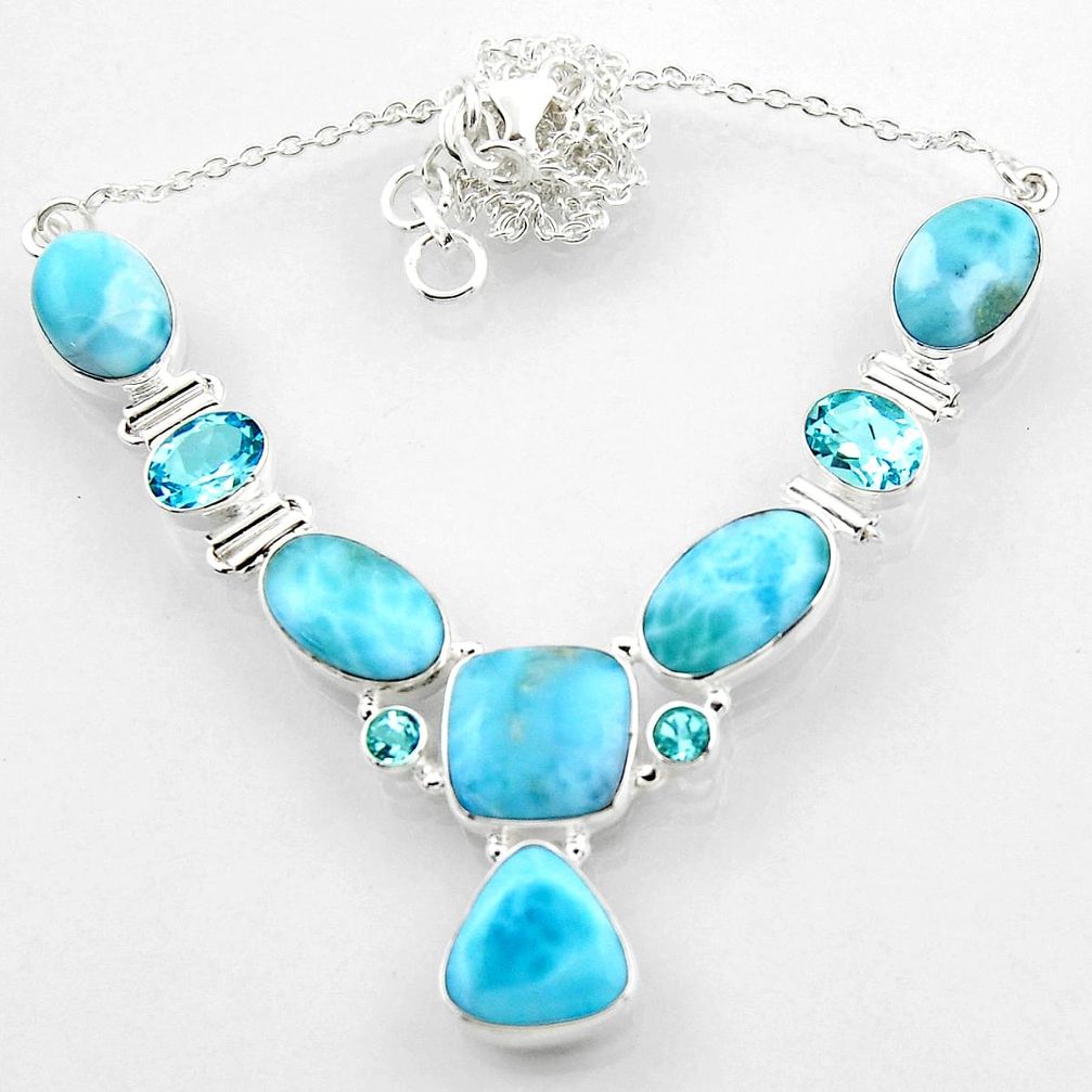 39.63cts natural blue larimar topaz 925 sterling silver necklace jewelry r52262