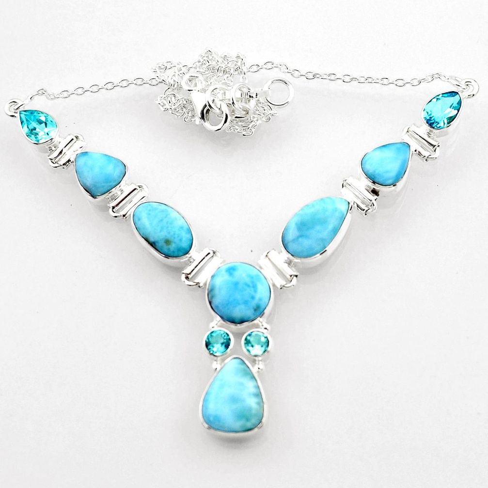 38.06cts natural blue larimar topaz 925 sterling silver necklace jewelry r52269