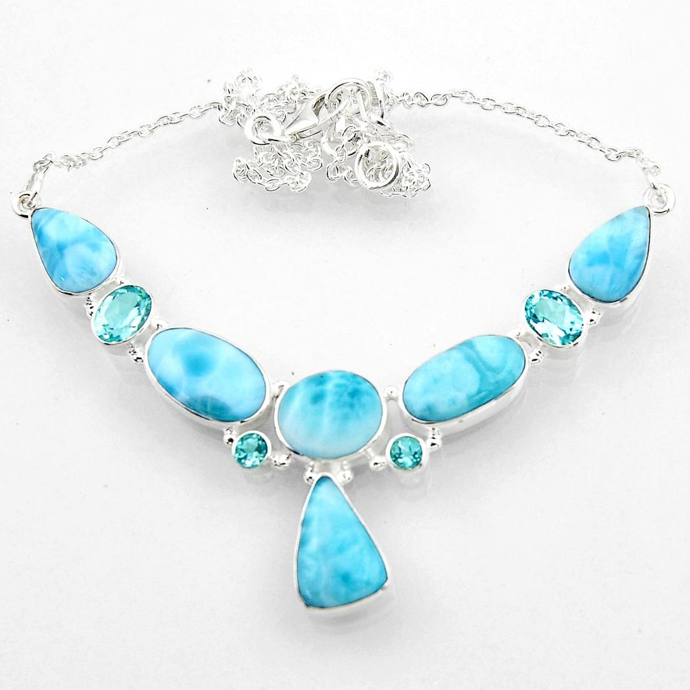 38.19cts natural blue larimar topaz 925 sterling silver necklace jewelry r52271