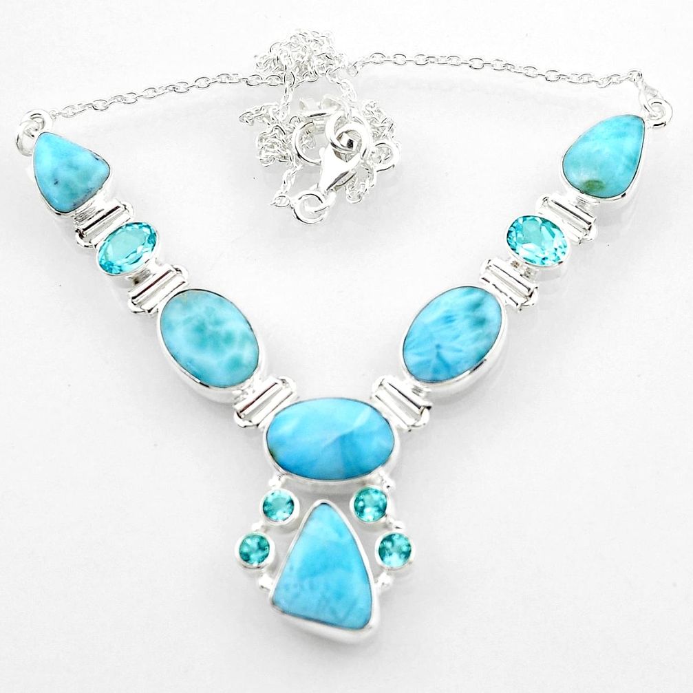 41.10cts natural blue larimar topaz 925 sterling silver necklace jewelry r52272