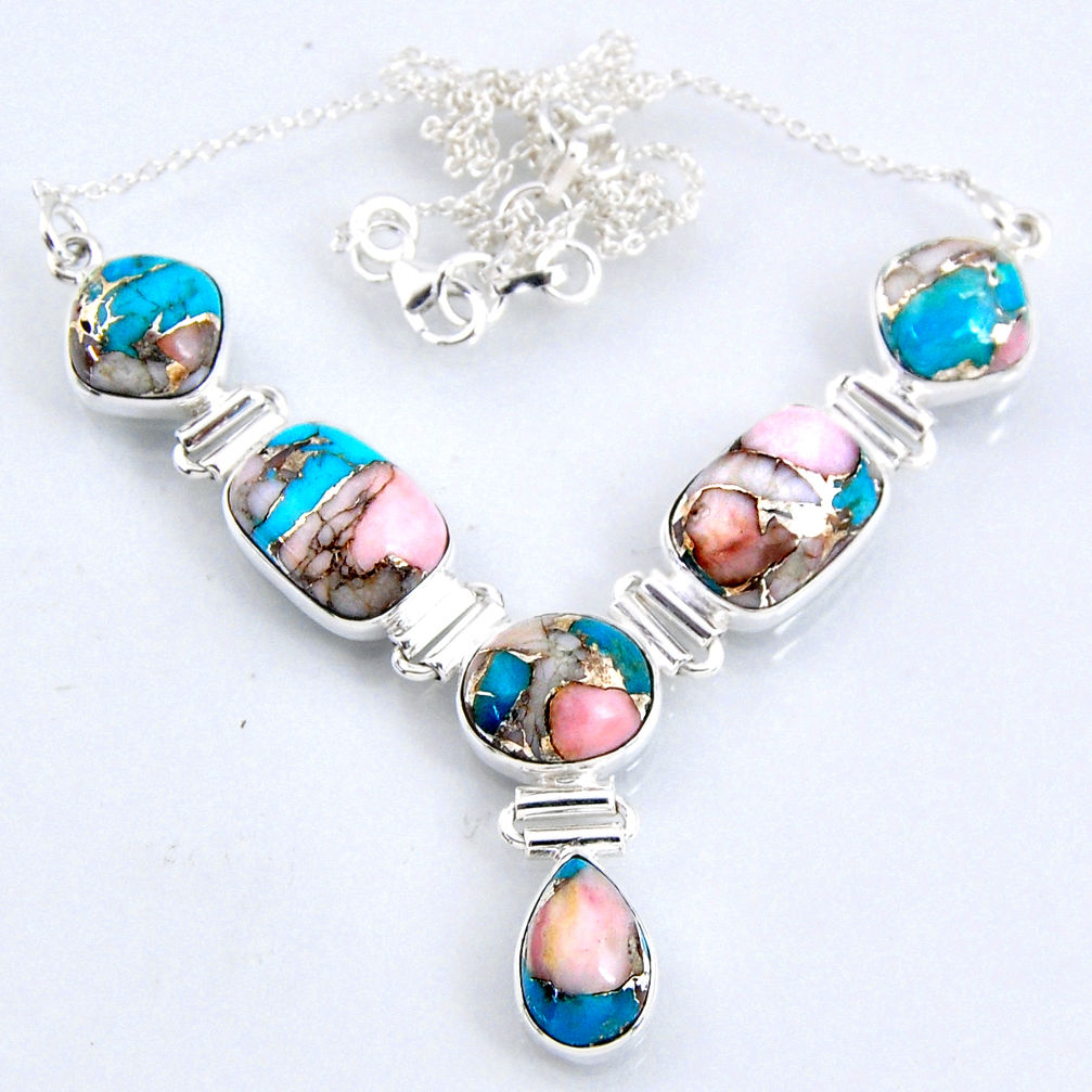 29.41cts natural blue opal in turquoise 925 sterling silver necklace r56061