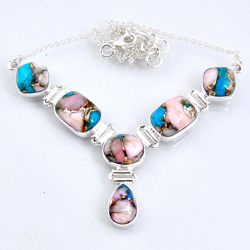 30.52cts natural blue opal in turquoise 925 sterling silver necklace r56062