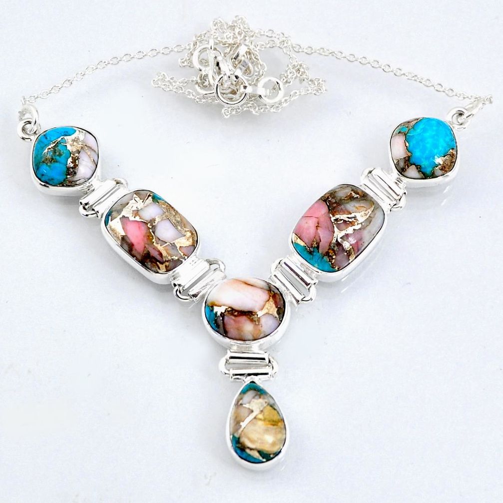 28.29cts natural blue opal in turquoise 925 sterling silver necklace r56067