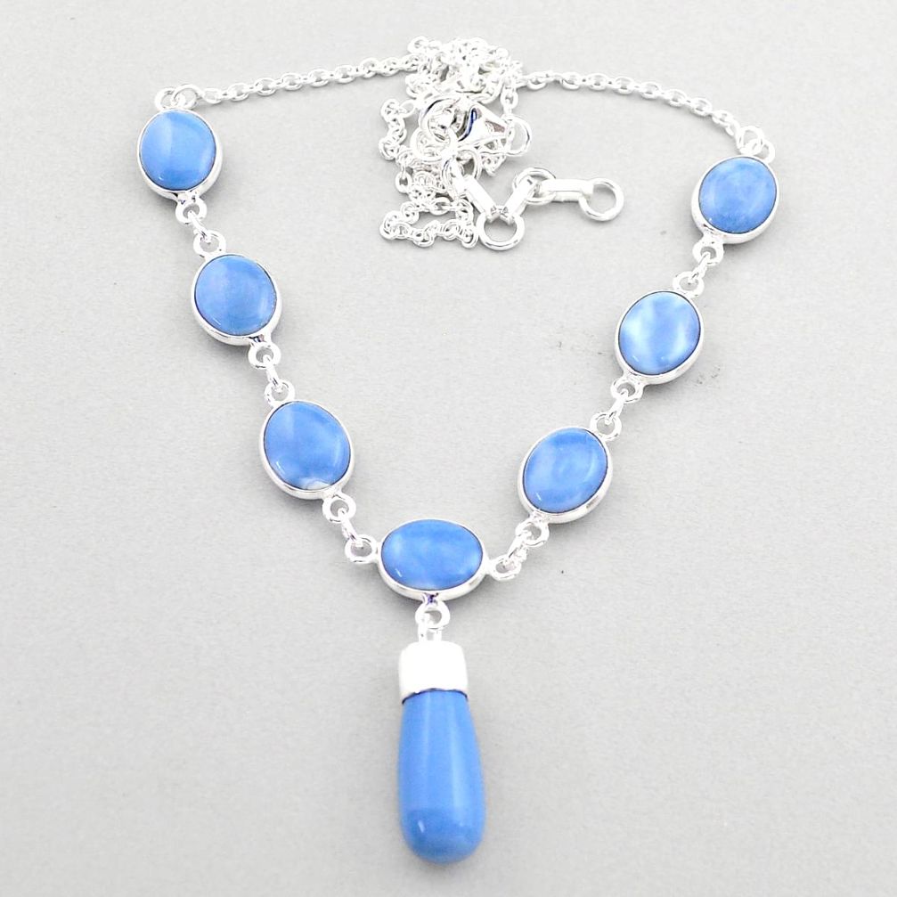 29.82cts natural blue owyhee opal 925 sterling silver necklace jewelry t61758