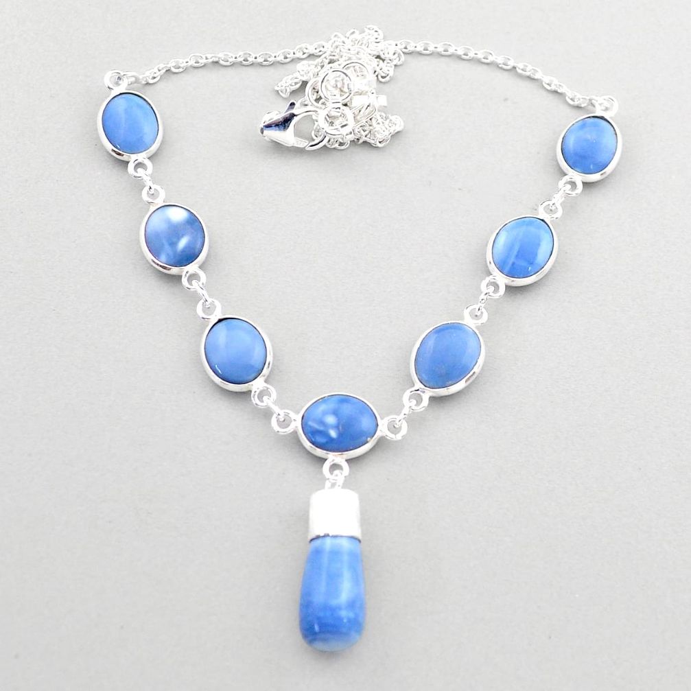 30.88cts natural blue owyhee opal 925 sterling silver necklace jewelry t61760