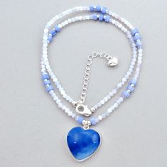 32.68cts natural blue owyhee opal heart moonstone 925 silver necklace y14620