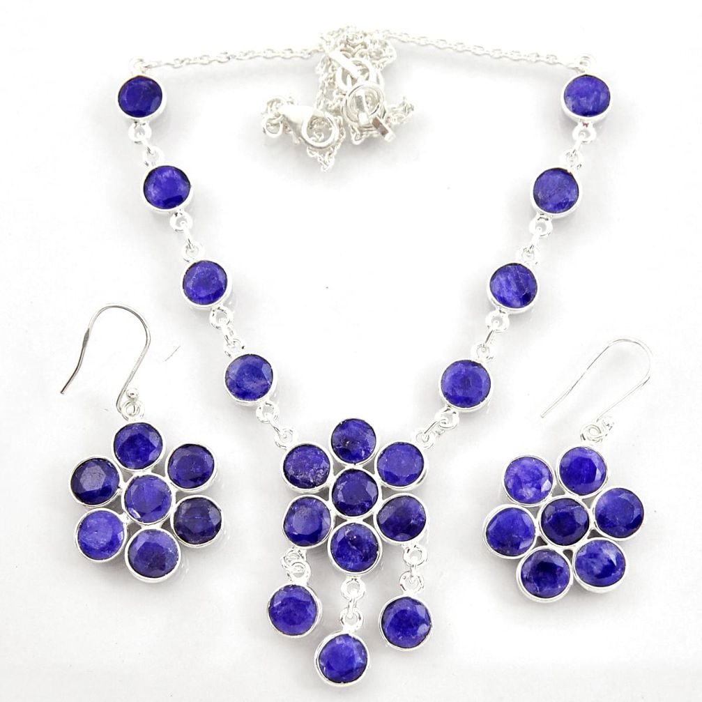 56.78cts natural blue sapphire 925 sterling silver earrings necklace set d45858